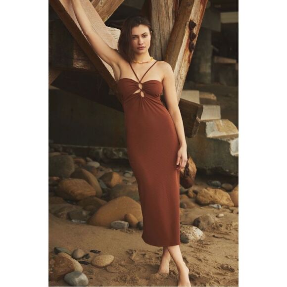 NEW Anthropologie LSPACE Ellery Chocolate Brown Halter Cutout Midi Dress X-Large - Picture 1 of 4